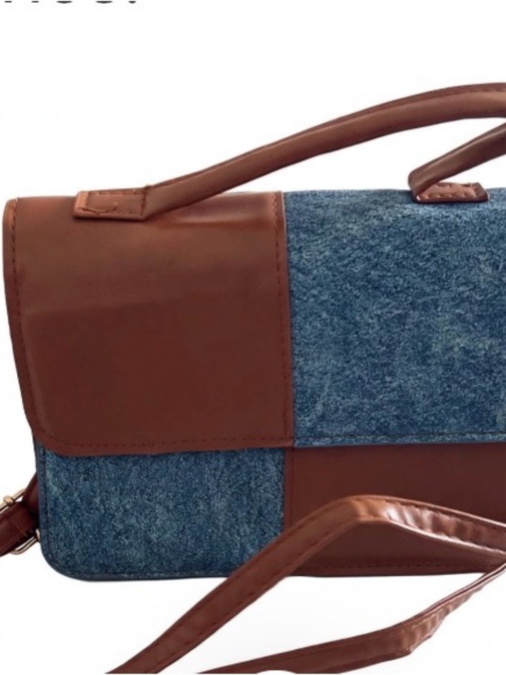 Brown & Blue Patchwork Crossbody Satchel - Women